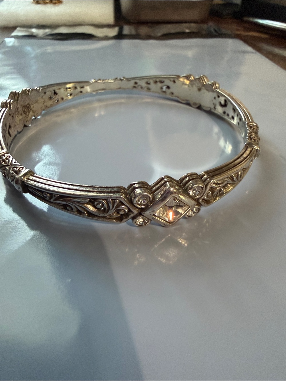 Brighton silver-Tone Filigree Bracelet with Crystal Accent